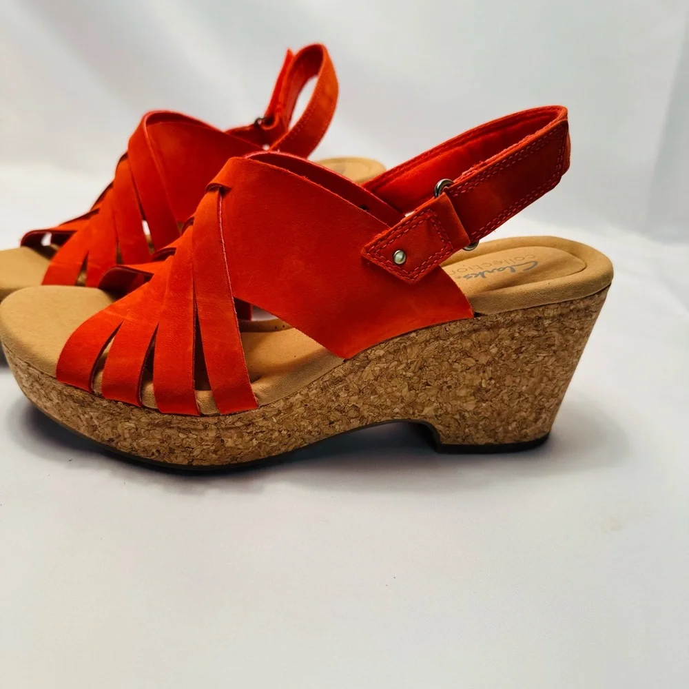 Clarks Giselle Glow Woven Grenadine Nubuck Leather‎ Wedge Sandals Size 10M